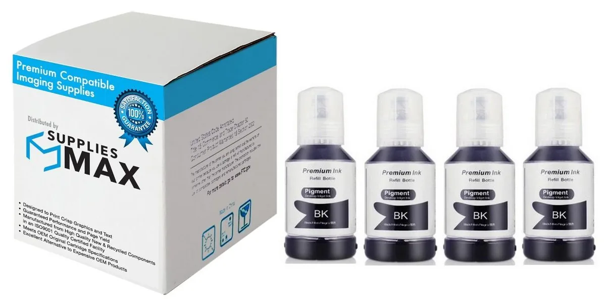 SuppliesMax SuppliesMax T512020-S_4PK Black Pigment Refill Ink Bottle 4 Pack 8000 Pages — product photo