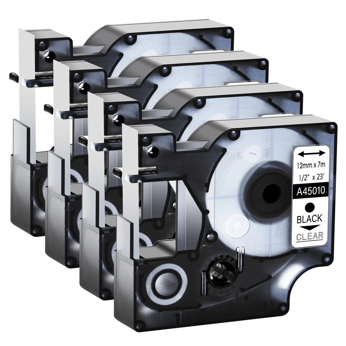 GREENCYCLE GREENCYCLE 45010 S0720500 D1 Label 12mm 23ft Black on Clear 4 Pack — product photo