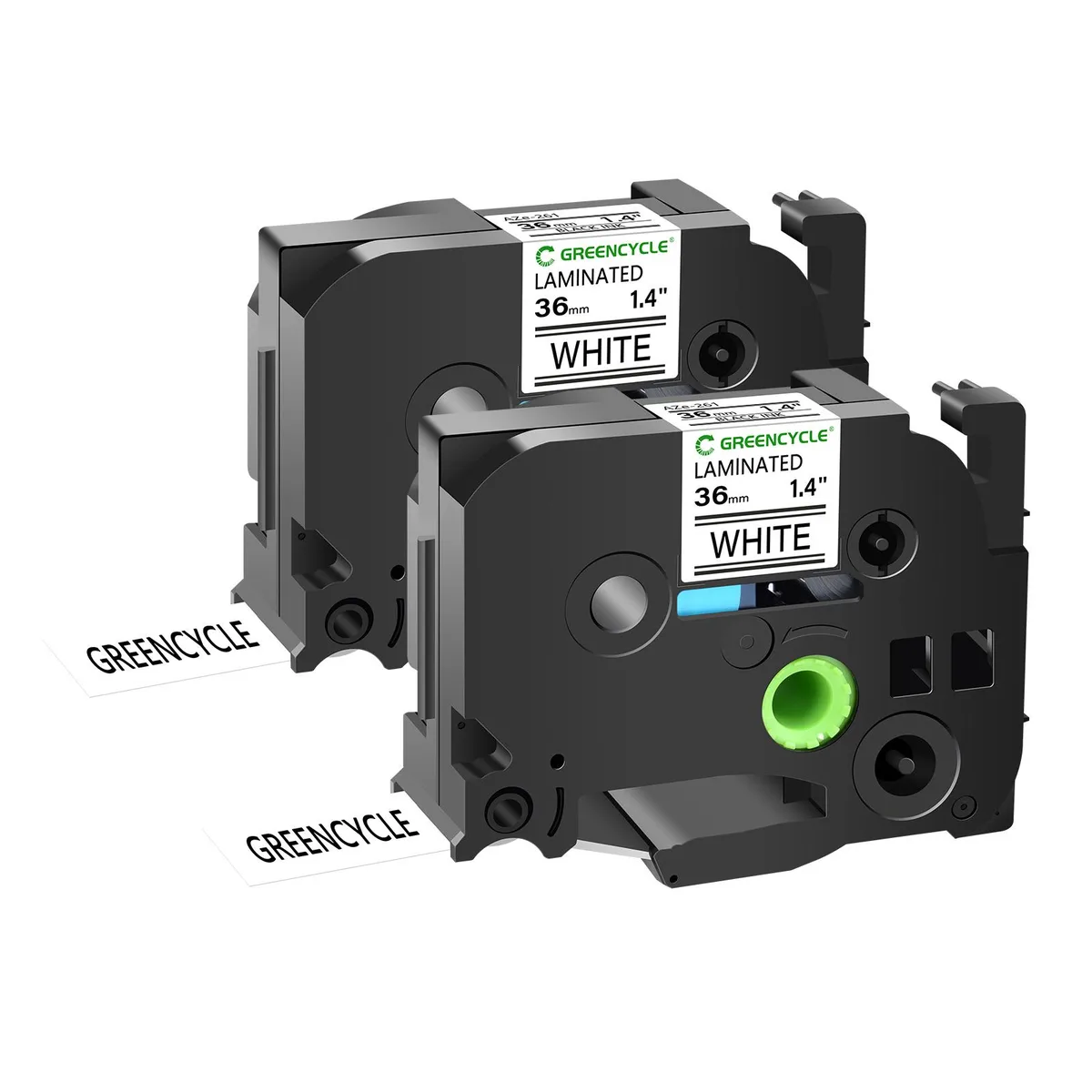 GREENCYCLE GREENCYCLE TZe-261 36mm 1.4" Laminated Black on White Label Tape 2 Pack — product photo