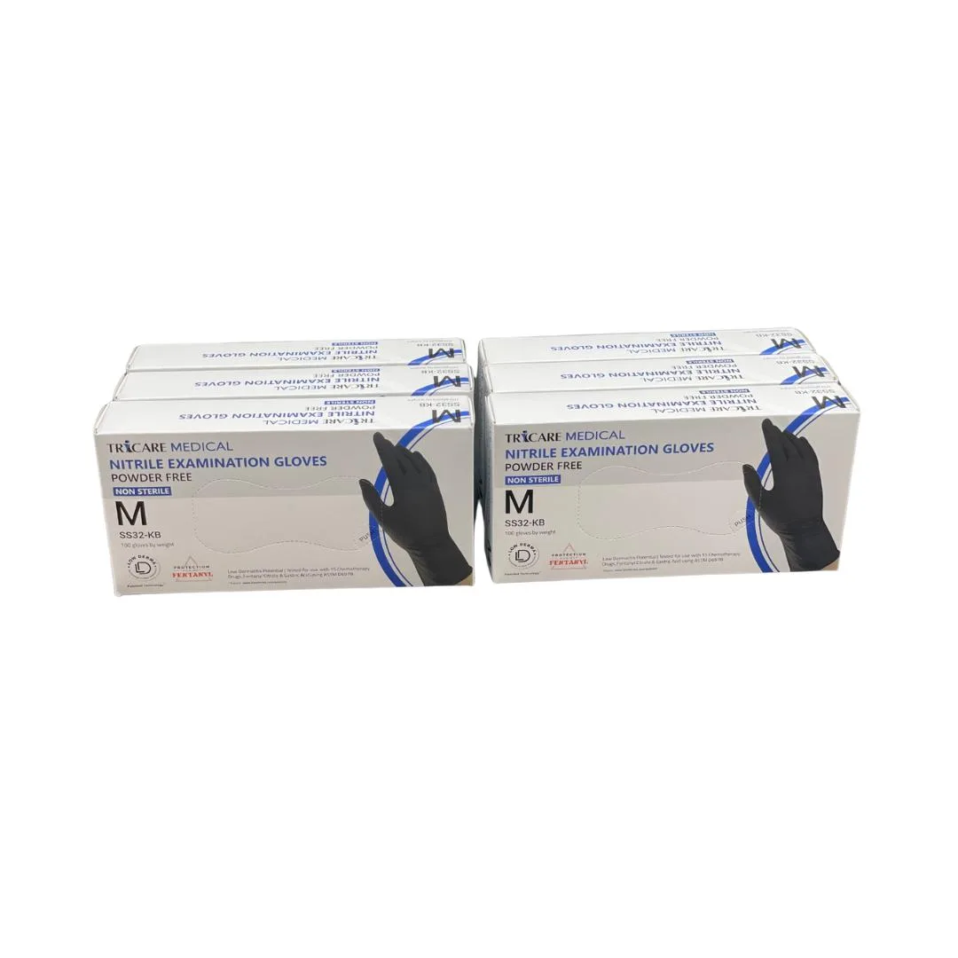 TRICARE MEDICAL TRICARE MEDICAL Low Derma Nitrile Exam Gloves 3.5 Mil Berry Black Medium 6 Boxes of 100 — product photo