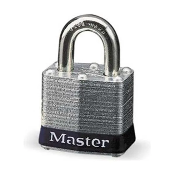 Black steel safety padlock with laminated body and hardened steel shackle