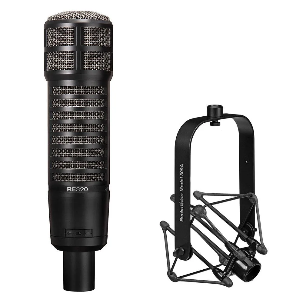Electro-Voice RE320 dynamic microphone in matte black with 309A metal shockmount