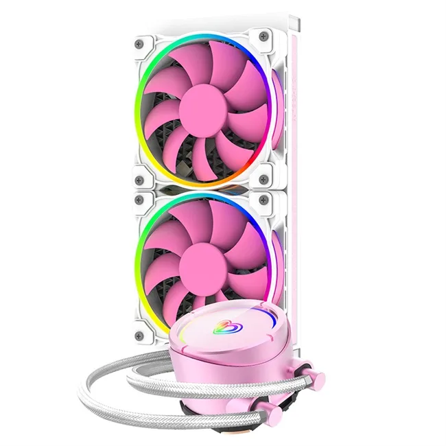 SXDOOL SXDOOL PINKFLOW 240 liquid cooler 240mm radiator 2x120mm PWM fans RGB remote controller — product photo