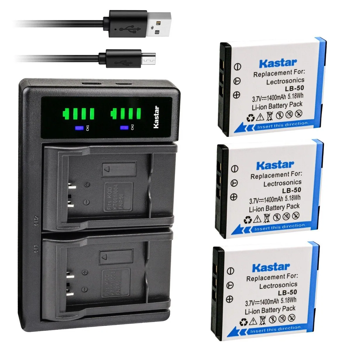 Kastar Kastar 3-Pack LB-50 Battery & LTD2 USB Charger — product photo
