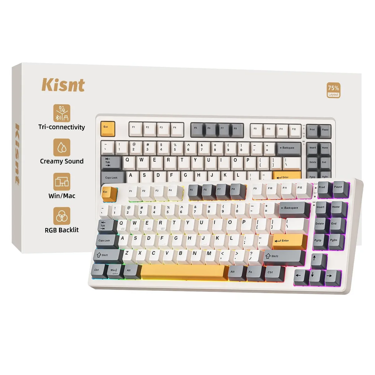  Redragon KN85 75% wireless mechanical gaming keyboard 85 keys RGB Bluetooth 5.0 Retro Beige linear switch — product photo