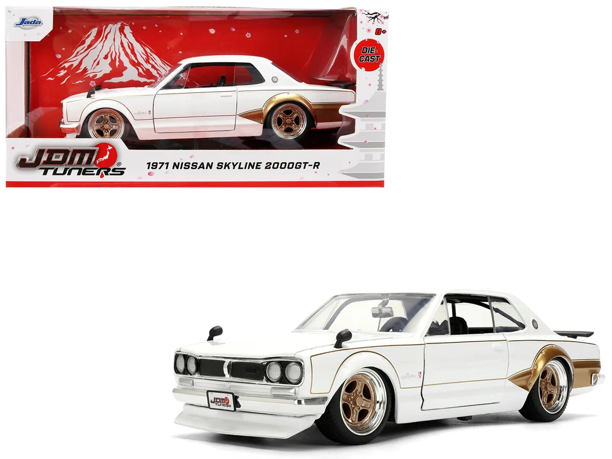 Jada Jada 1971 Nissan Skyline 2000GT-R RHD 1/24 Diecast White Gold JDM Tuners hobby collectible — product photo