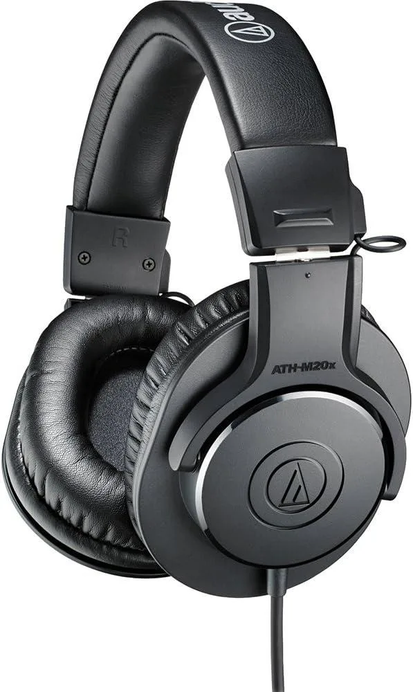 Black circumaural headphones with single-side cable exit