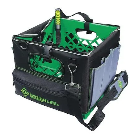 Greenlee 0158-28 black polyester tool tote with 11 pockets and shoulder strap