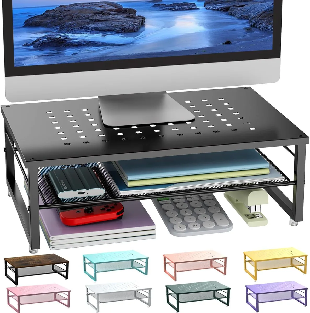 TAURKENAM TAURKENAM 2-Tier Metal Monitor Stand Riser Desk Organizer Black — product photo