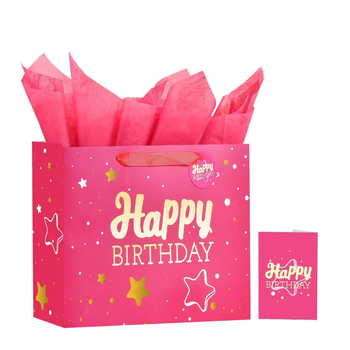  Powbrace Birthday Gift Bag 13" Pink Gold 1 Pack — product photo