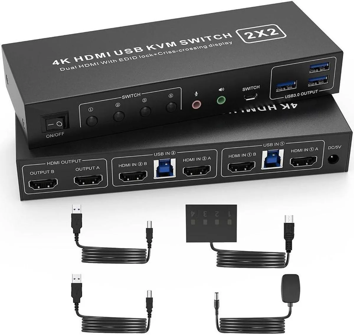 Vszerda Vszerda USB 3.0 HDMI KVM Switch 2 Monitors 2 Computers 4K@60Hz 3 USB 3.0 Ports Audio — product photo