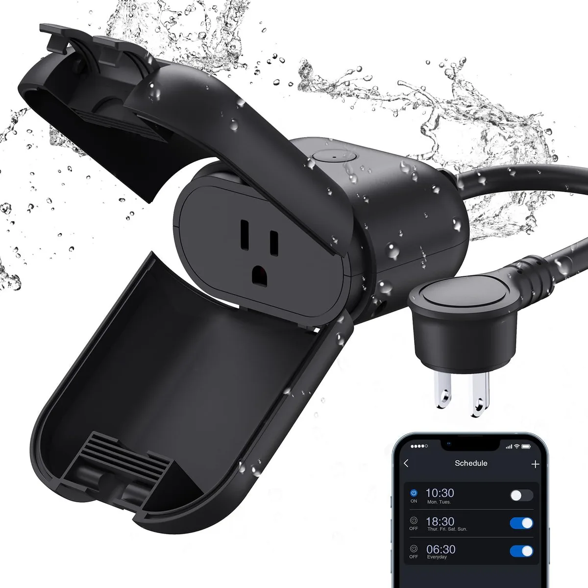 BFKK BFKK PQR10 Outdoor Smart Plug IP66 15A 1875W 2.4GHz WiFi 300ft Black — product photo