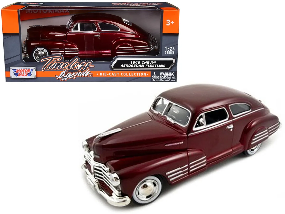 MOTORMAX MOTORMAX 1948 Chevrolet Aerosedan Fleetline Dark Red Metallic 1/24 Diecast Model Car — product photo