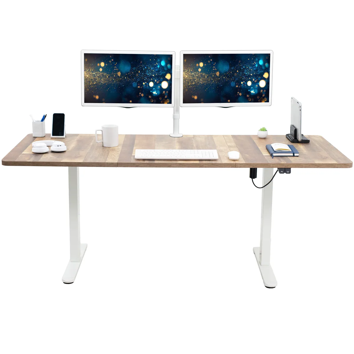 VIVO VIVO Electric Standing Desk 71x30 Reclaimed Wood White Frame — product photo