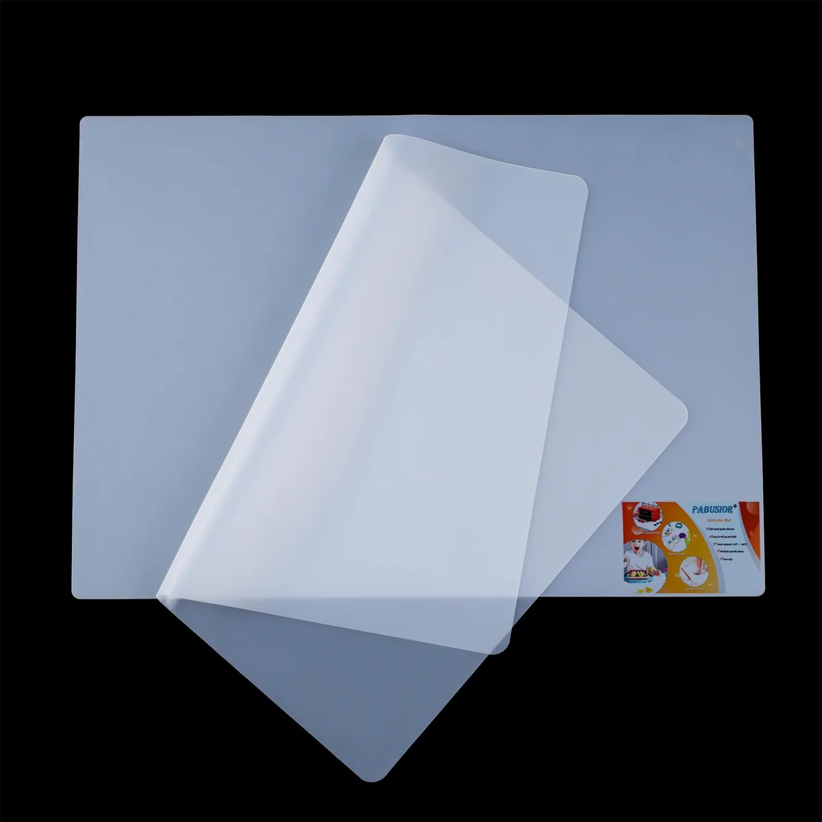Two translucent silicone mats, 11.8 by 15.75 inches, smooth and frosted sides