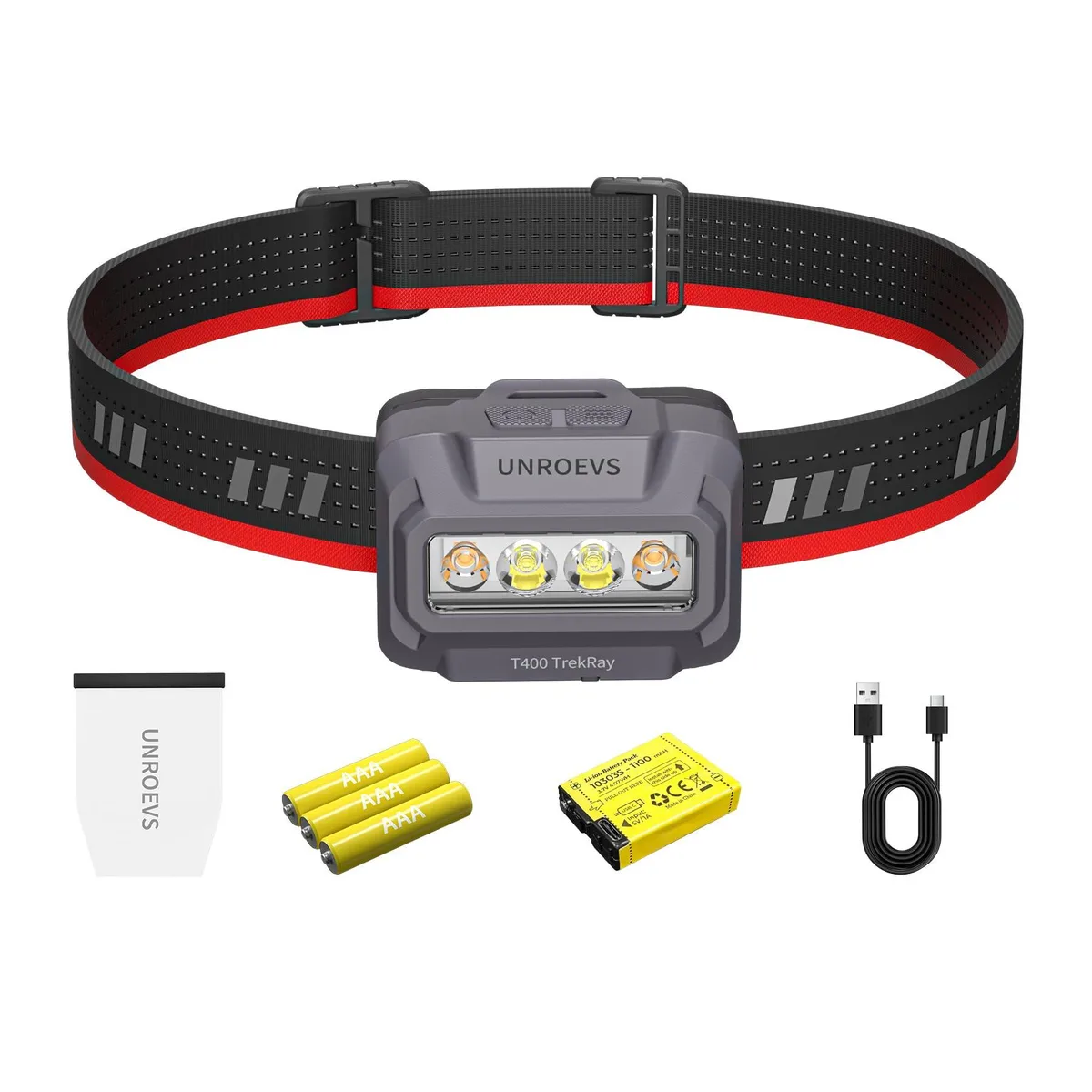 UNROEVS XC06 rechargeable headlamp with adjustable strap and motion sensor