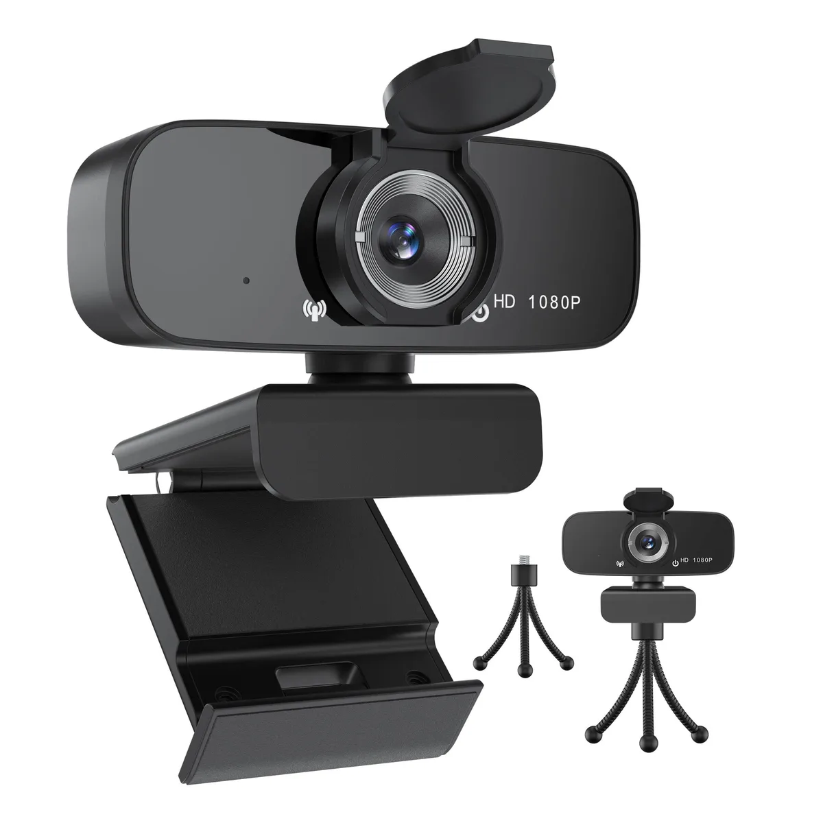 KEHIPI KEHIPI 5515 1080p webcam with 110° wide angle, 360° rotation, 35 dB noise reduction, privacy cover, tripod — product photo