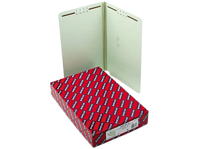 Box of 25 legal-size expansion folders in gray-green