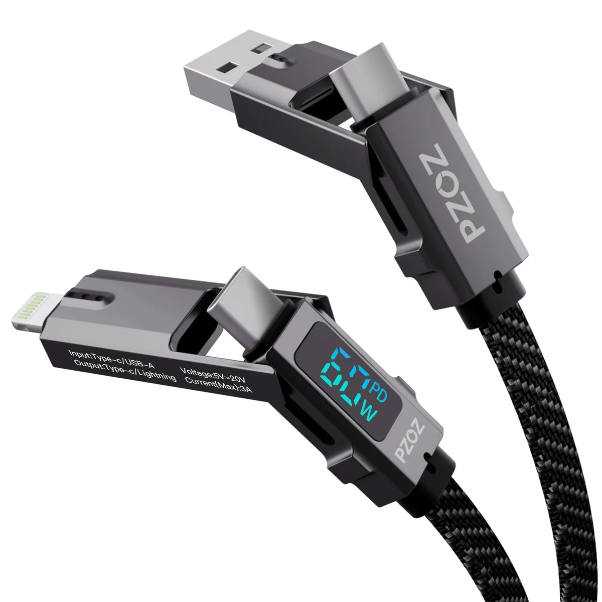  pzoz 4-in-1 Multi Charging Cable LED Display 60W 5 ft — product photo