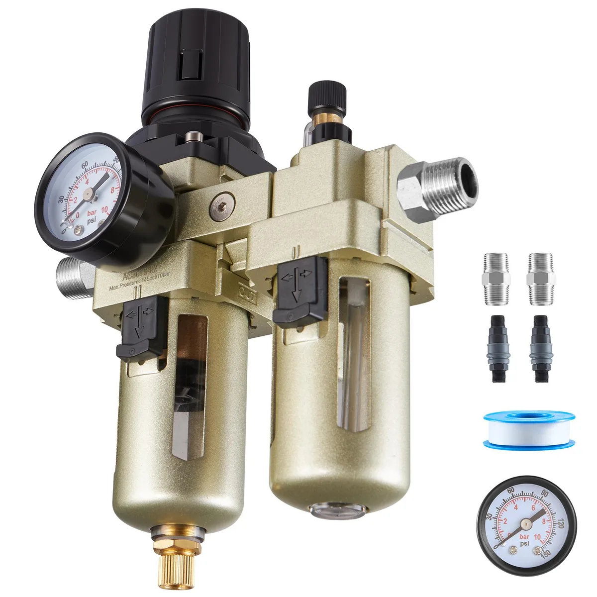 VEVOR VEVOR AC3010-03 FRL 3/8" NPT 145 PSI Poly Bowl Semi-Auto Drain — product photo