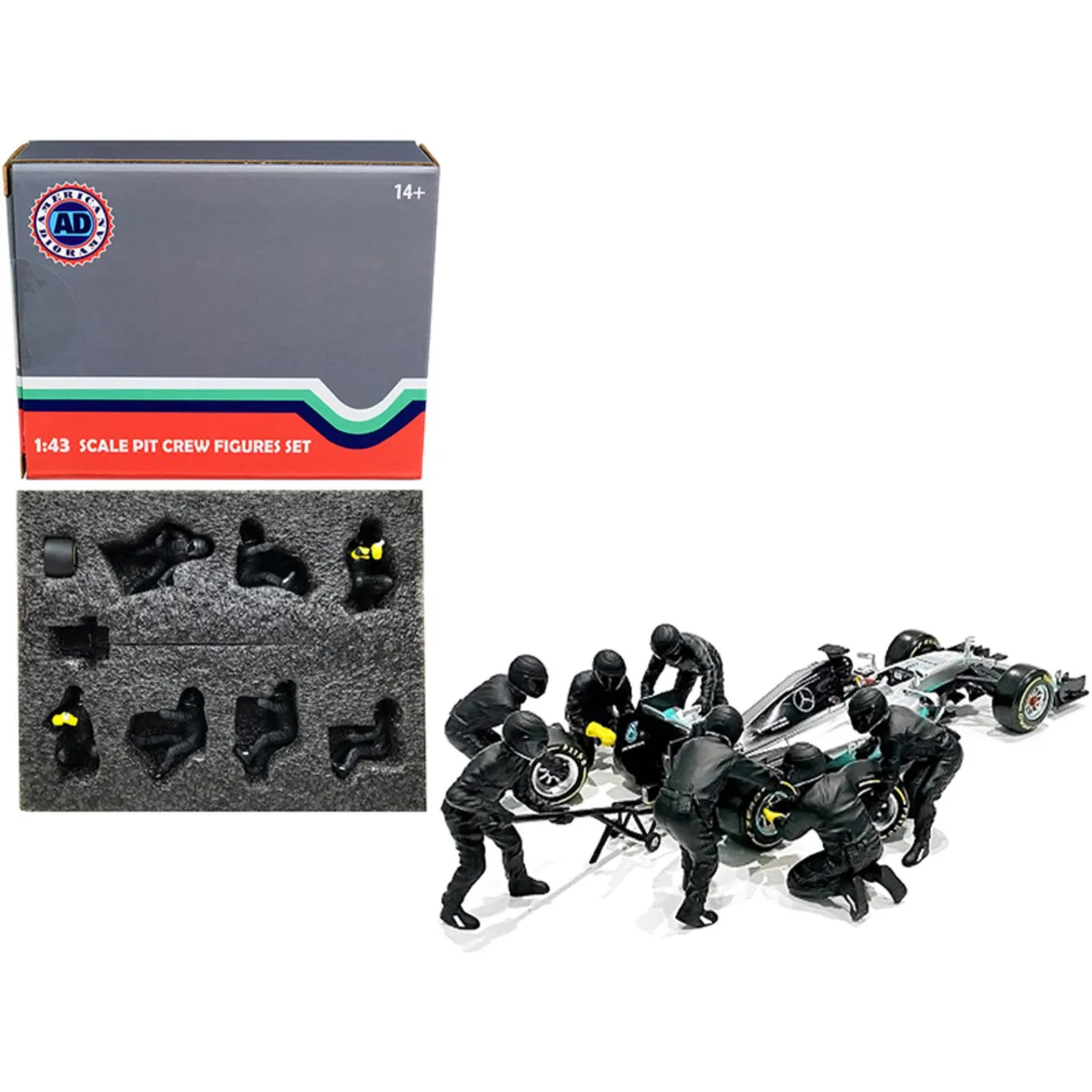 American Diorama American Diorama Formula One F1 Pit Crew 7 Figurine Set Team Black Release II 1/43 Scale — product photo