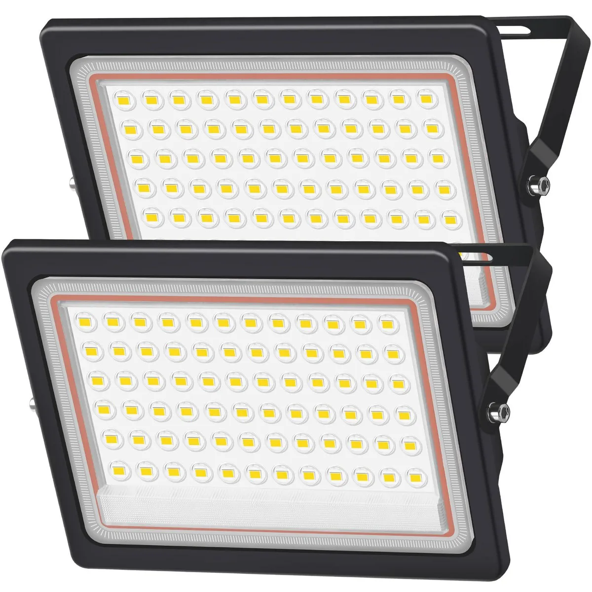 Two black rectangular LED floodlights with adjustable brackets and 6ft cords