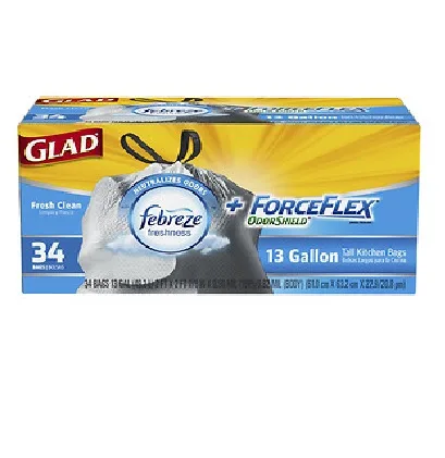 Box of 34 white drawstring kitchen trash bags 13 gallon