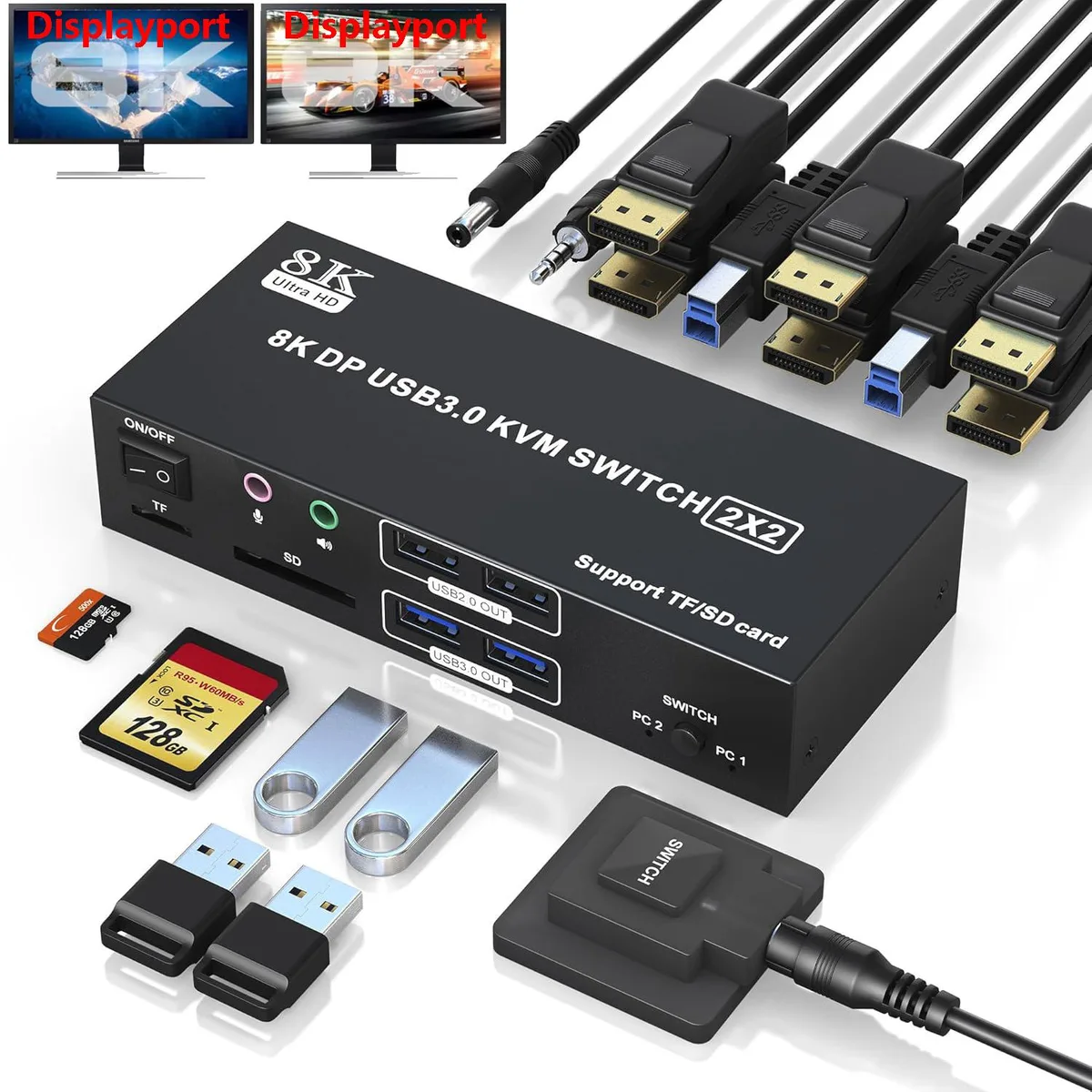 IHDAPP IHDAPP DP202E-USB3.0-8K KVM Switch 2PC 2Mon 8K60 4K120 USB3.0 Audio SD/TF — product photo