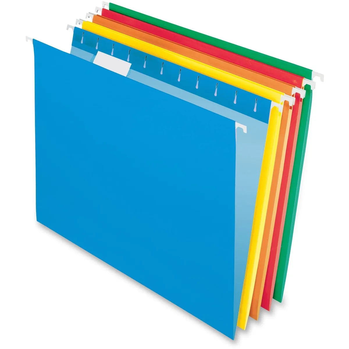 Box of 25 letter-size hanging file folders in assorted colors with clear tabs