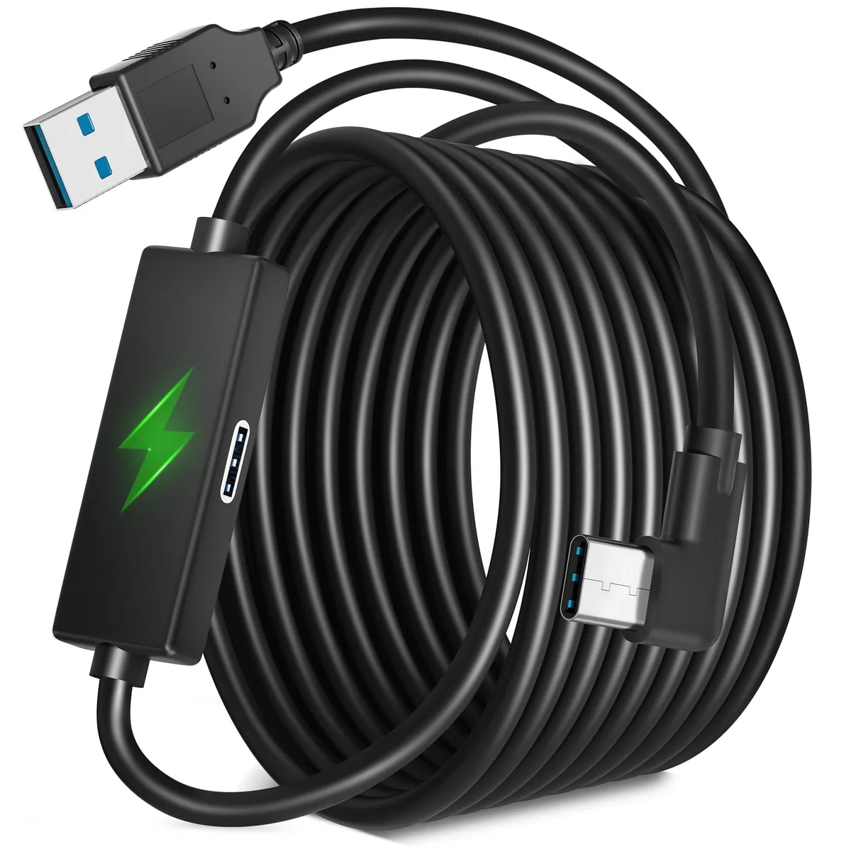 Black 20 ft USB 3.0 Type A to C cable with extra charging port