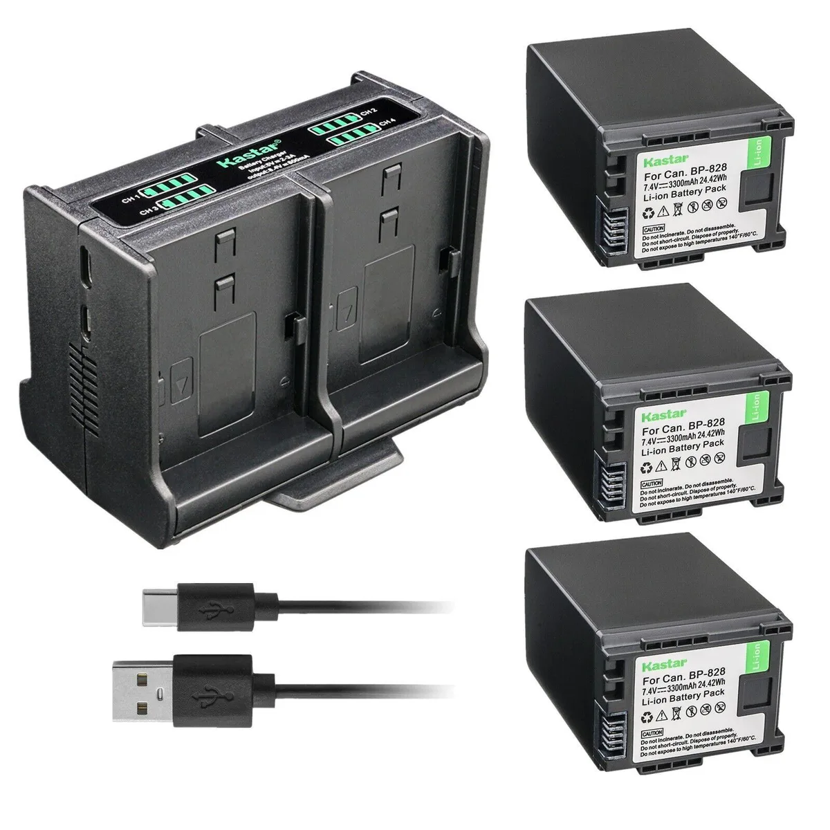 Kastar Kastar 3-Pack BP-828 Battery &amp; Quadruple Charger — product photo