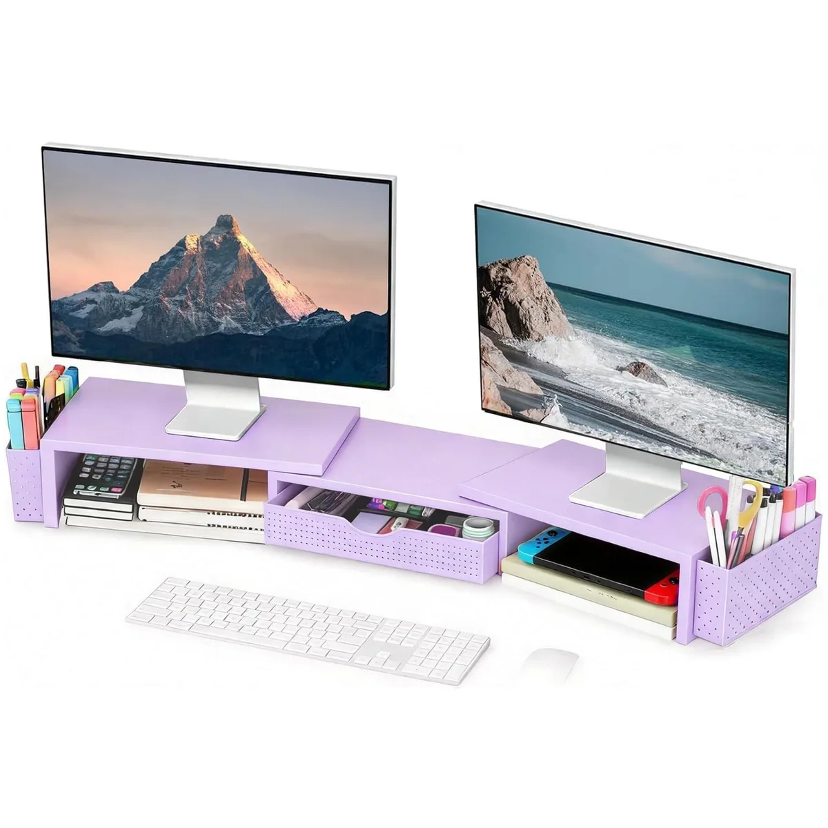 ARCTIC ARCTIC Dual Monitor Stand Riser with Drawer and Pen Holders Purple 2 in 1 accessory — product photo