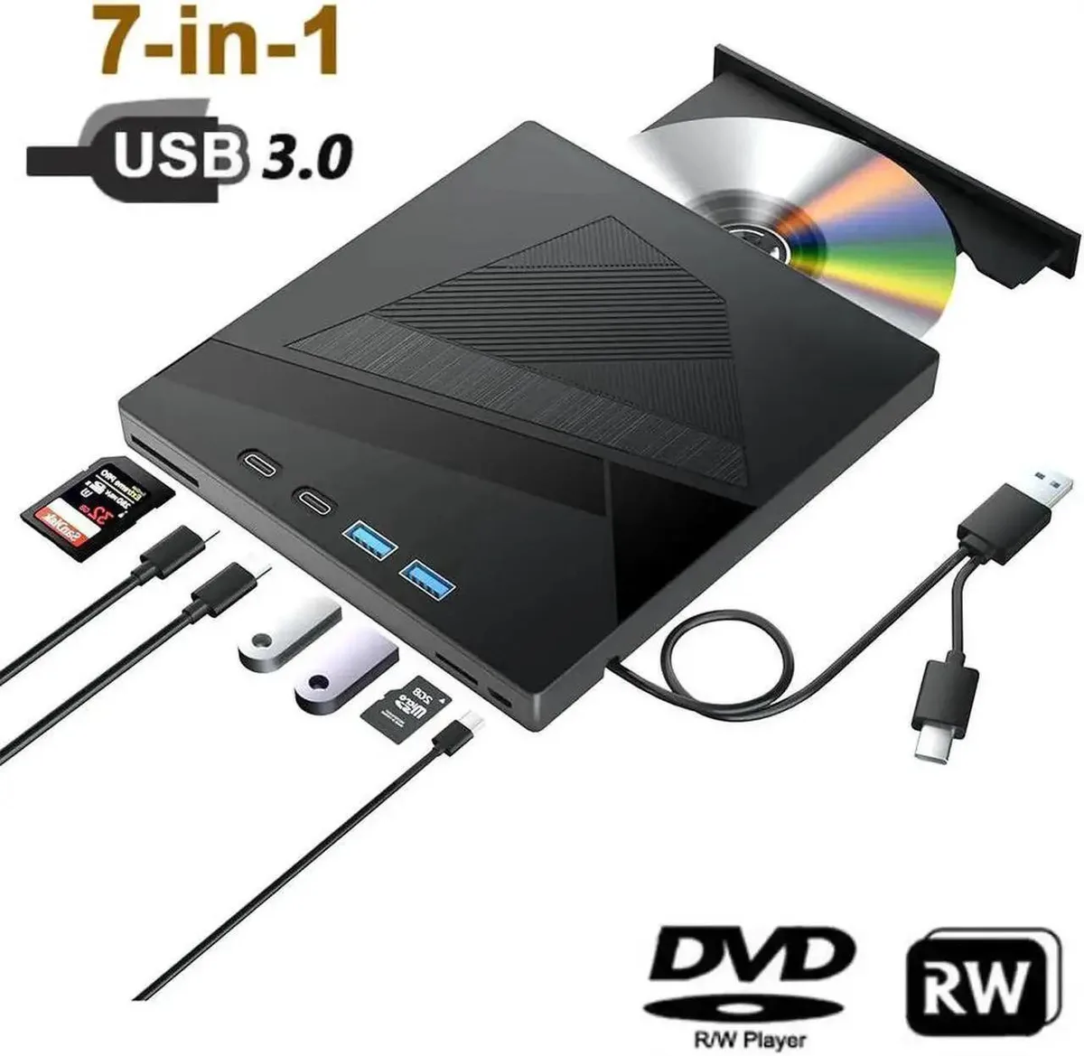Vszerda Vszerda 7-in-1 External CD/DVD Drive USB 3.0 Type-C 2 in 1 accessory — product photo