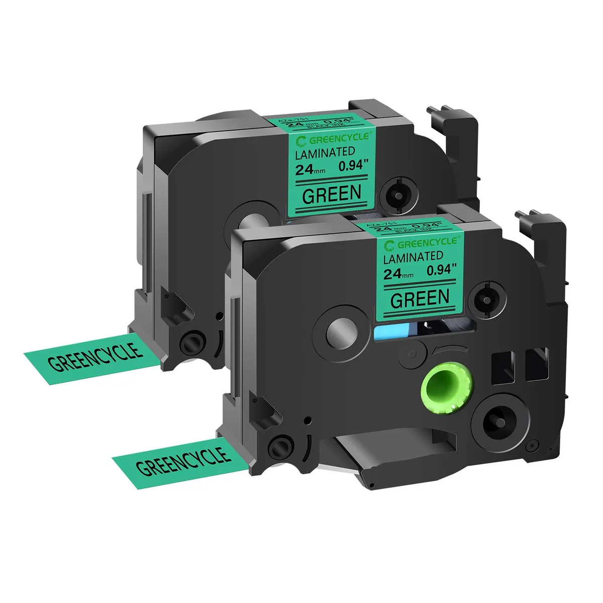 GREENCYCLE GREENCYCLE TZe-751 24mm Black on Green Laminated Tape 2 Pack — product photo