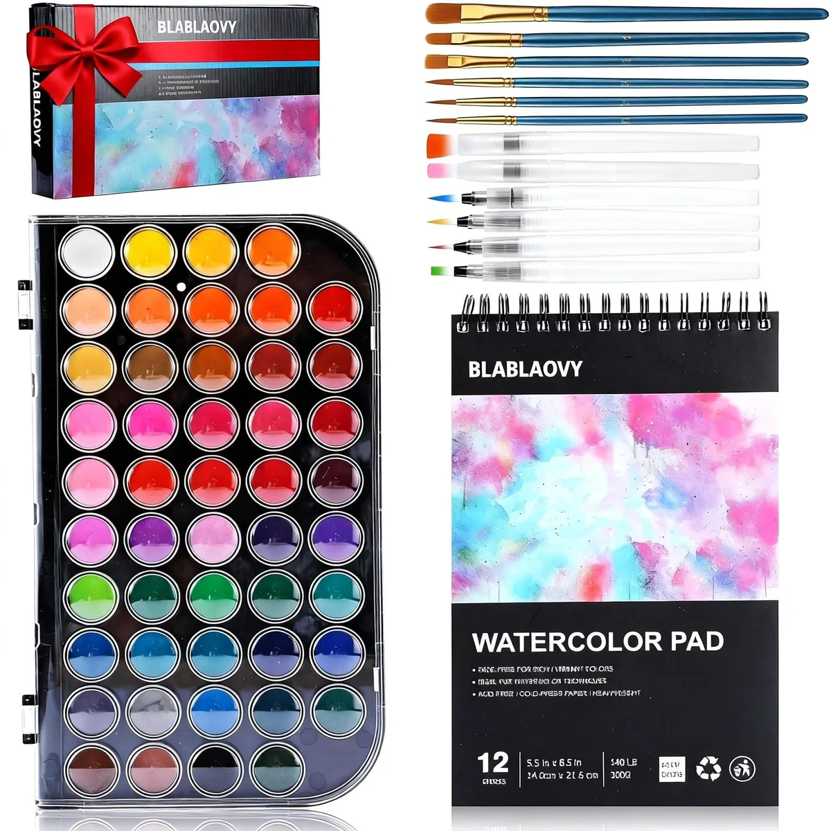  Blablaovy 48 Colors Watercolor Set with 12 Brush Pens &amp; Pad — product photo