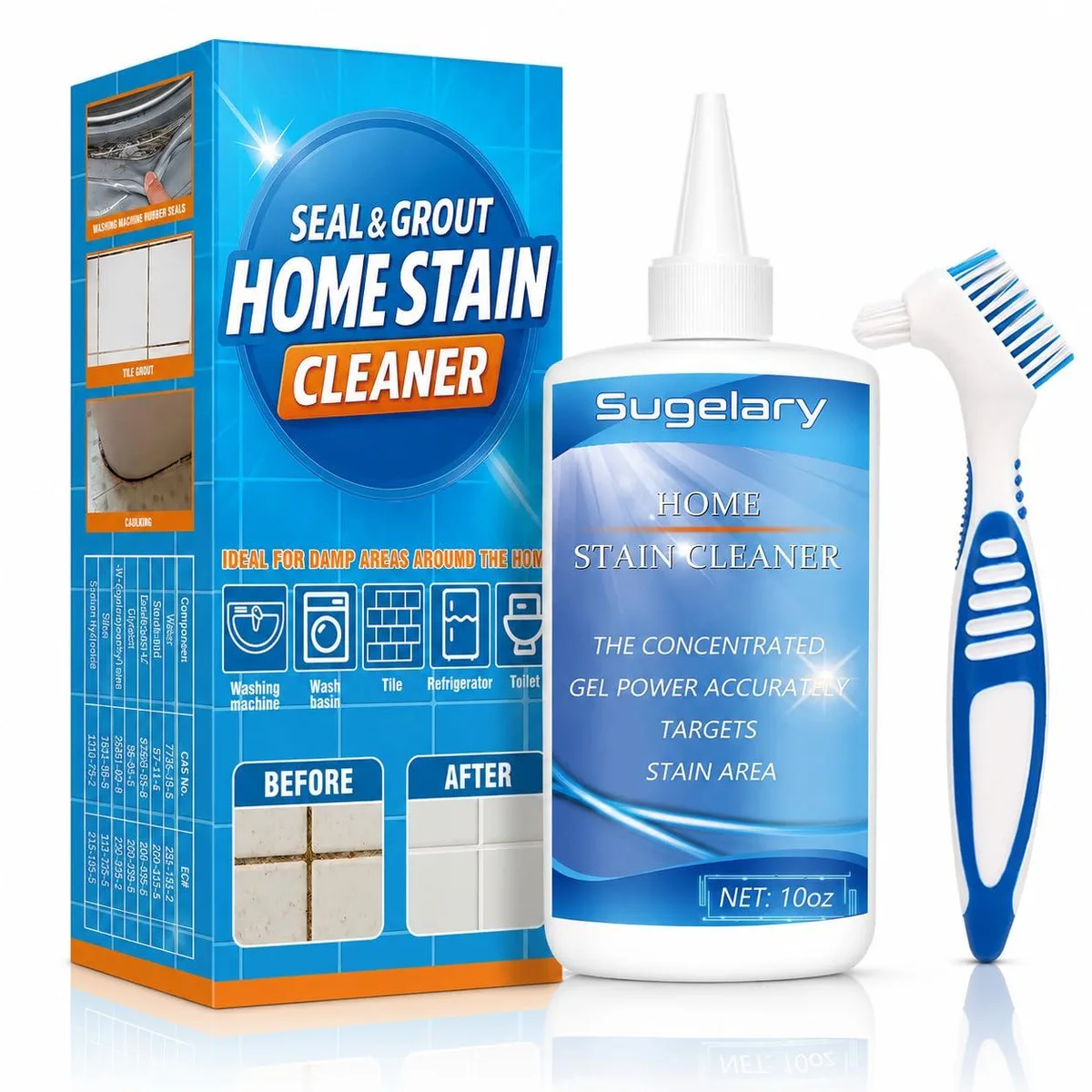White 10 fl oz squeeze bottle of Sugelary 0818 all-purpose cleaning gel with brush