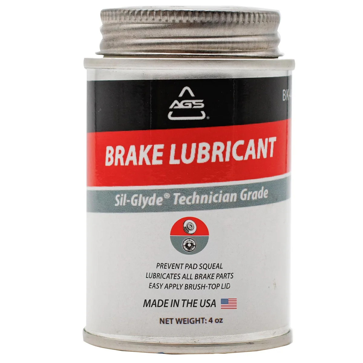 White 4oz brush-top can of silicone brake grease