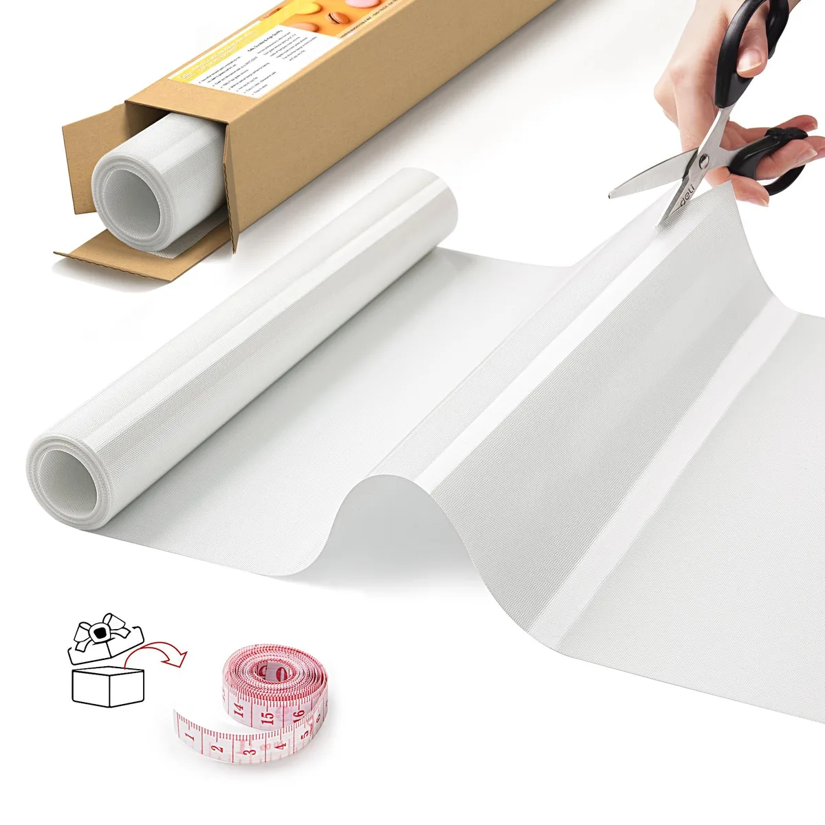 Rectangular translucent silicone mat roll with basketweave texture, 16 inches wide by 10 feet long