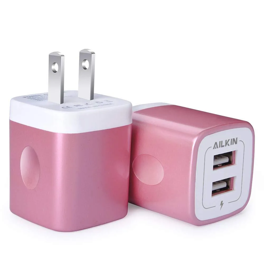  AILKIN PT-WC-13 dual USB-A wall charger 5 V 2.1 A rose gold 2-pack — product photo