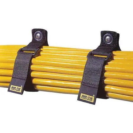 Black nylon hook-and-loop cinch straps with brass grommets, 7 inch length, pack of 10