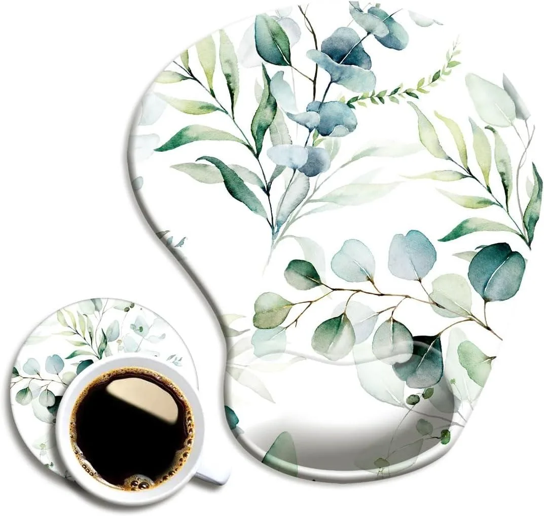 BAOFENG BAOFENG Ergonomic Mouse Pad with Wrist Support & Coaster 9.4 x 8.3 x .9 in Eucalyptus Leaves — product photo