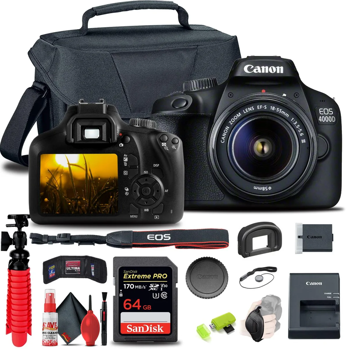 Canon Canon EOS 4000D DSLR Camera 18-55mm Lens 64GB Card Bundle — product photo