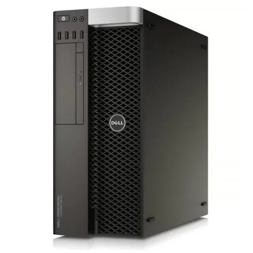 Black mid-tower workstation with front-panel ports and Dell badge