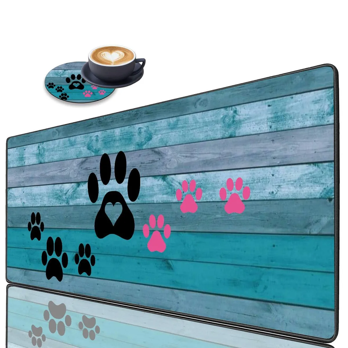  HTTYYTRYT Extended Gaming Mouse Pad 31.5x11.8 Inches Black and Pink Dog Paw Prints — product photo