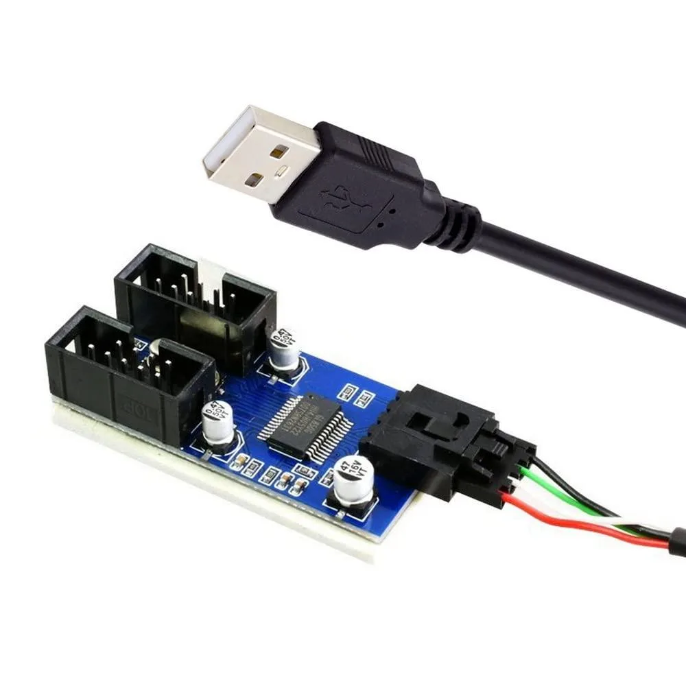 Vszerda USB 2.0 Type-A male to dual 9-pin header hub cable, metallic finish