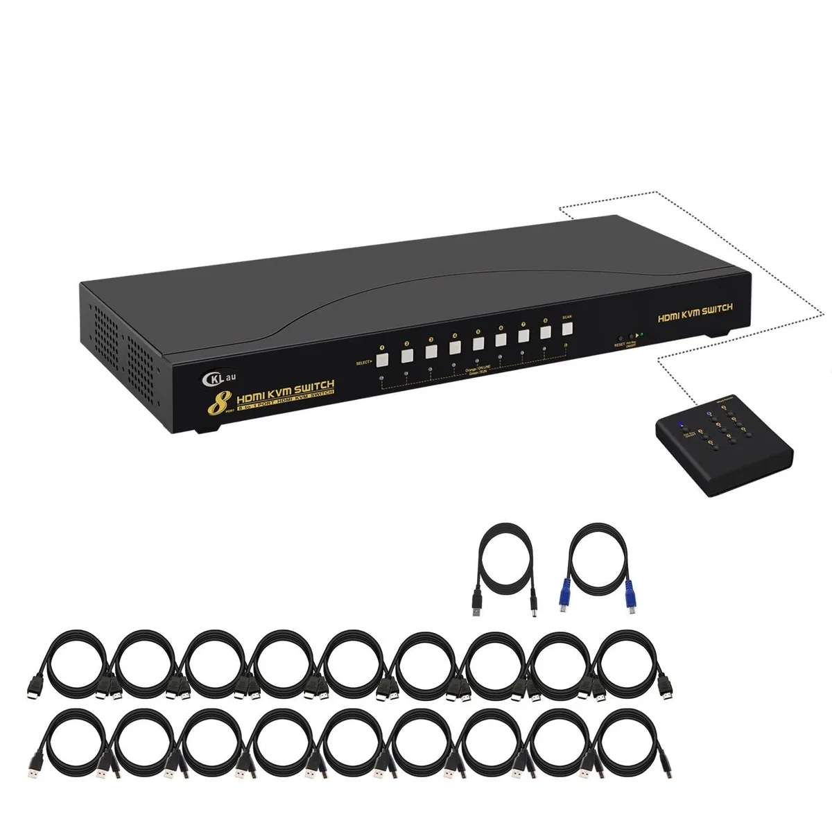 CKLau CKLau 8 Port HDMI KVM Switch 4Kx2K 3840x2160@30Hz with Cables USB 2.0 Hub Rack Mount — product photo