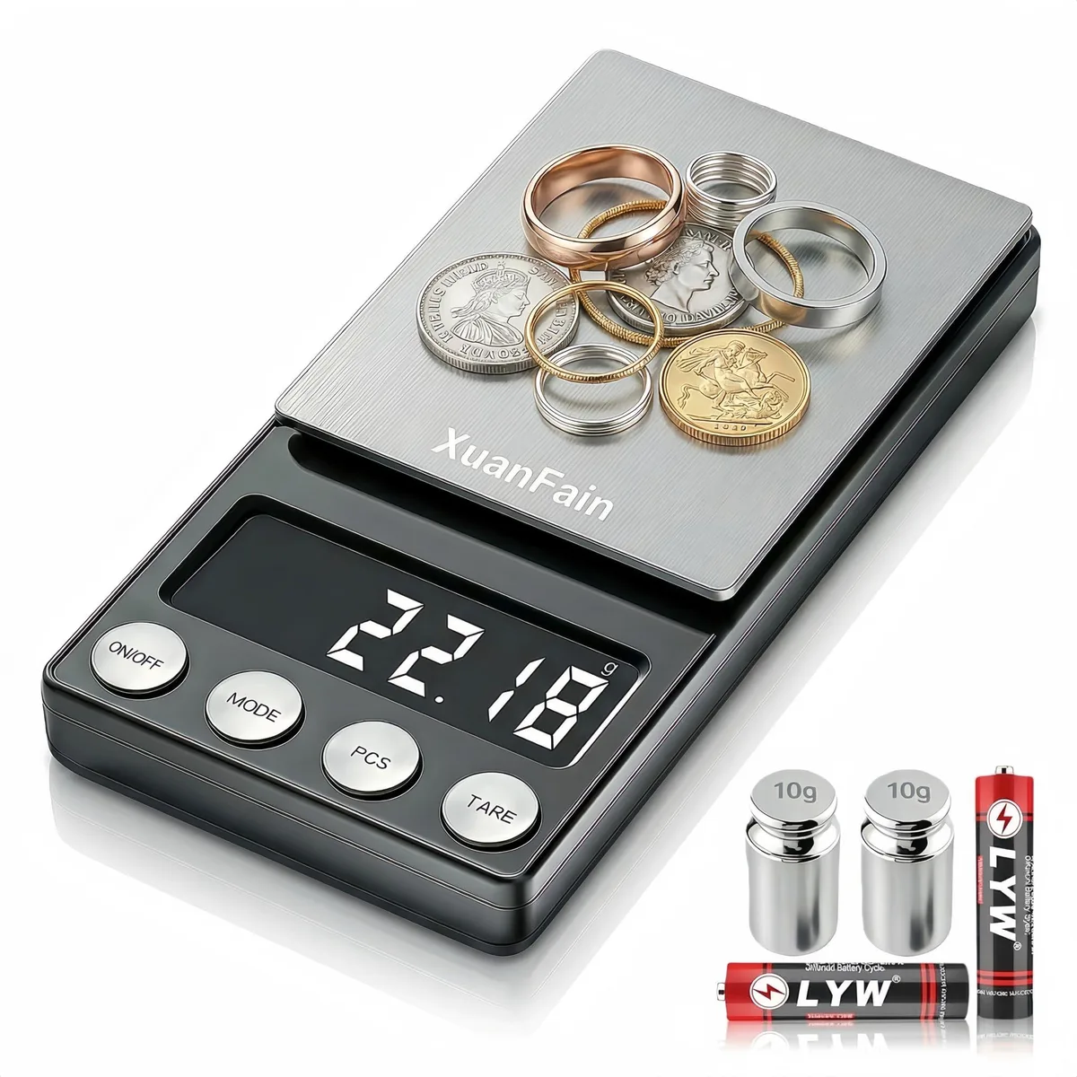DeWalt digital coin scale, white finish, pocket size