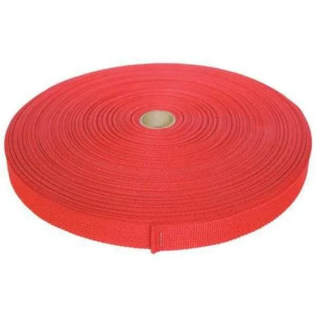 Red polypropylene webbing on spool, 3/4 inch wide, 300 ft roll