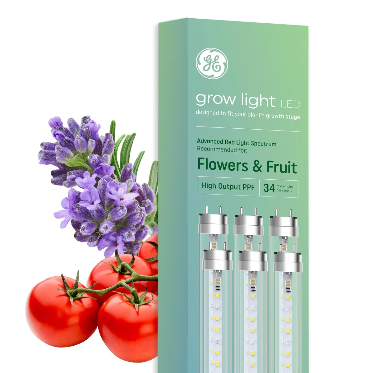 GE GE Grow Light T8 LED Bulb Advanced Red Spectrum 34 PPF 48in 6 Pack — product photo
