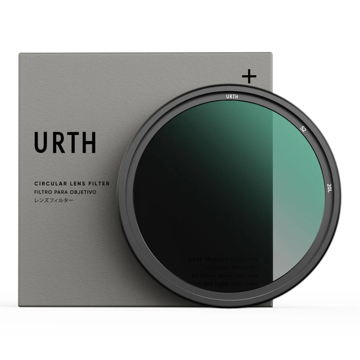 Thin 52mm variable ND filter with dark tinted glass and silver magnalium frame
